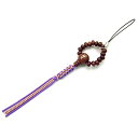 梵字入り念珠ストラップ 素引き縞紫檀(サク/午年生まれ) 長さ(数珠+房) 10.5cm 正絹組紐仕立て 【メンズ 男性用 紳士用 レディース 女性用 婦人用】