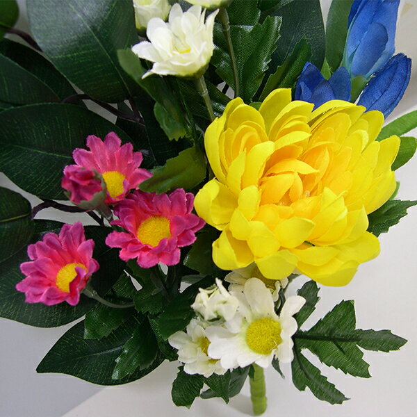 《夏場をのりきる花》【中央の菊は白色】【仏壇用　造花】【お花　菊　造花】【仏花】仏壇用　墓用　造花D（全長28センチ)