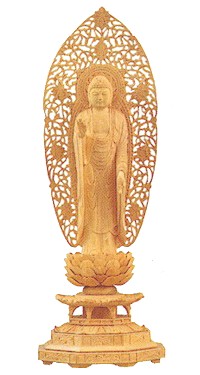 【仏像　柘植　阿弥陀如来】【仏像　浄土宗】仏像 総柘植 八角台座 阿弥陀如来(舟弥陀)　3寸5分