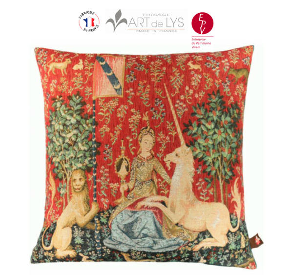 【ART de LYS】 フランス製 ゴブラン織りクッション(36×36cm) 貴婦人と一角獣 8963 La vue 視覚 【送料無料】【あす楽】【HLS_DU】