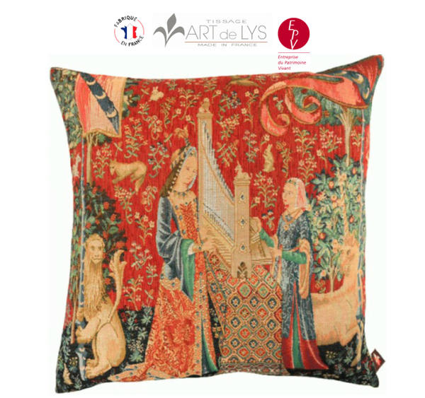 【ART de LYS】 フランス製 ゴブラン織りクッション(36×36cm) 貴婦人と一角獣 8986 L'ouie 聴覚 【送料無料】【あす楽】【HLS_DU】