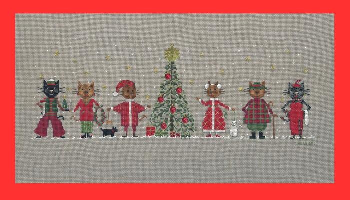 ★新発売★クロスステッチ刺繍キット 2675 Frieze Christmas Cats クリスマスの猫たち (Le Bonheur des Dames / France)