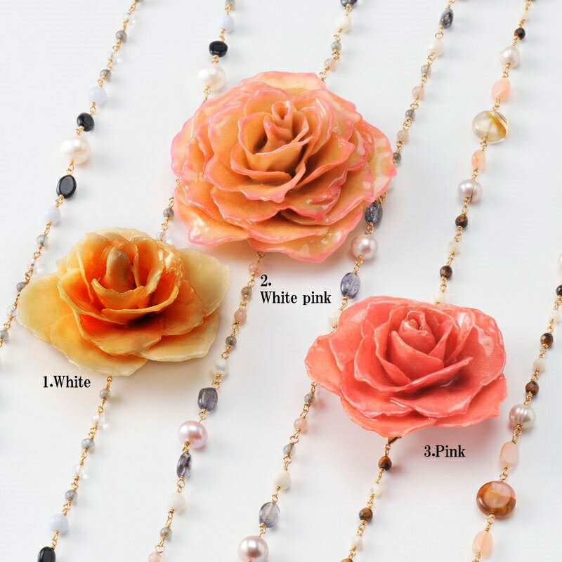 ブルーム ネックレス blooming rose long necklace(group1) 天然石 ロングネックレス 本物の花 バラ