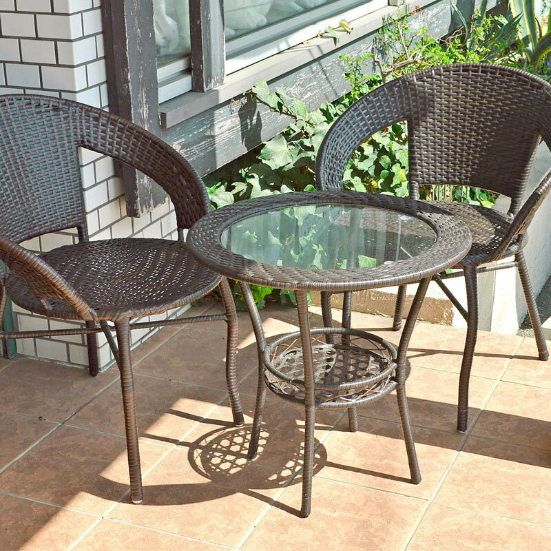 ★倉庫移転の為、総売り尽くしセール!★ リゾート ガラステーブル ガーデンテーブルセット ガーデンファニチャーセット ガーデンチェア 3点セット 屋外 アームチ...