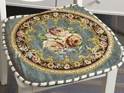 Round Floor Cushions - ★春の新生活応援SALE！★ シートクッション 座布団 花柄 クッション ひも付 43×45cm かわいい リビング ダイニングチェア 椅子 ゴブラン 椅子 クッション イス 椅子用 クッション ダイニング シートクッション おしゃれ 北欧 座面 いす用 洗える
