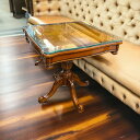 ★倉庫移転の為、総売り尽くしセール!★ マホガニー アンティーク調 8mm天板ガラス付き 4本脚 サイドテーブル コーヒーテーブル クラシックテーブル 安定感抜...