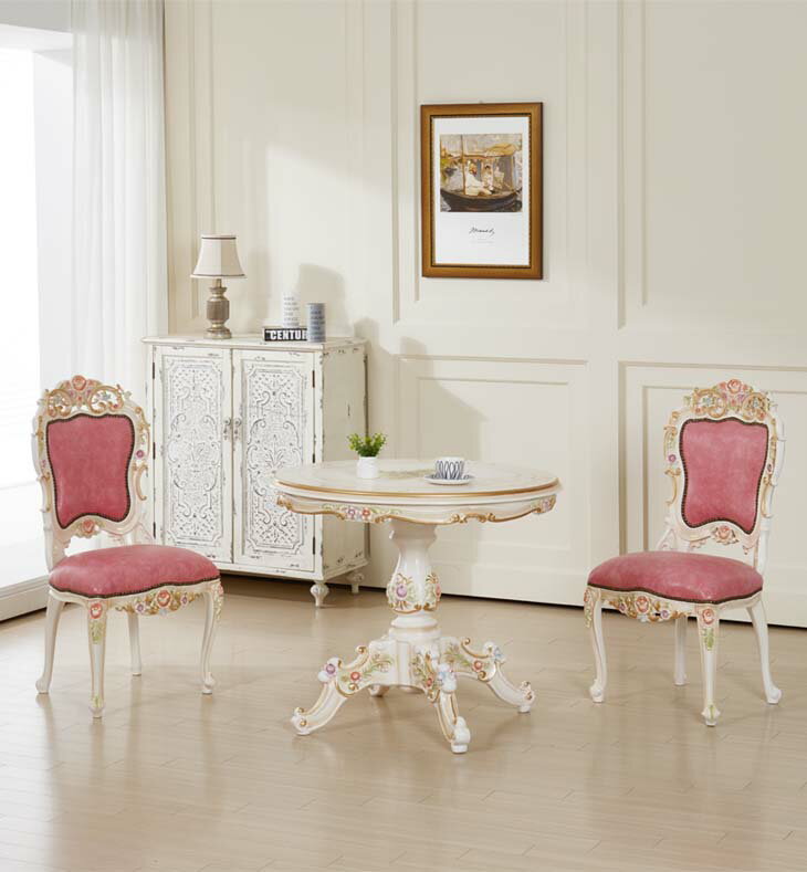 ★倉庫移転の為、総売り尽くしセール!★ 送料無料 開梱サービス付 ロココ調 プリンセス 天板ガラス付ダイニングテーブル3点セット 2人用 椅子2脚 90cm円卓...