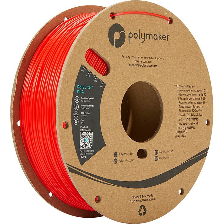 【メーカー直送】 Polymaker 3Dプリンター用フィラメント PolyLite PLA 径1.75mm 1000g レッド PA02004