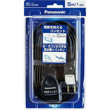 [商品について]※本商品は、メーカー取り寄せのため、欠品している場合がございます。※画像はイメージです。商品の詳細はメーカー受付窓口/HPにてご確認ください。※掲載商品は予告無く販売終了となっている場合もあり、掲載商品全ての出荷確約をするものではありません。[返品・交換について]返品不可：返品不可の商品⇒詳細はこちらをクリック※当店ではお客様都合による交換は受け付けておりません。■メーカー/品番パナソニック WHA4915BP■商品カテゴリ電設資材 配線器具 パナソニック パーソナル配線器具 延長コード■商品説明カラー/サイズ区分： ブラック 5m主な仕様： パナソニック 延長コードX（安全設計扉・パッキン付コンセント）（スナップキャップ・5mコード付）（ブラック）シリーズ名 ： 延長コードX■検索コード 20100507■カテゴリ 電設資材 配線器具 パナソニック パーソナル配線器具 延長コードパナソニック 延長コードWHA4915BP