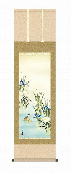【メーカー直送】 掛け軸 床の間 掛軸 モダン 菖蒲にかわせみ 高見蘭石 尺三 幅54.5×高さ約164cm