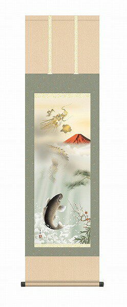 【メーカー直送】 掛け軸 床の間 掛軸 モダン 紅峰登龍門之図 石田芳園 尺三