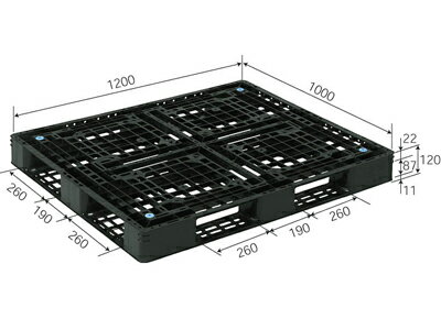 【メーカー直送】 法人様限定 D4-1012-6 サンコー プラスチックパレット 三甲 ブラック (812508) （プラパレ）