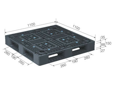 【メーカー直送】 法人様限定 D4-1111-2S サンコー プラスチックパレット 三甲 ブラック （プラパレ）