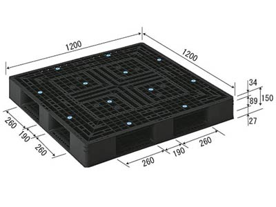 【メーカー直送】 法人様限定 D4-1212-2 サンコー プラスチックパレット 三甲 ブラック （プラパレ）