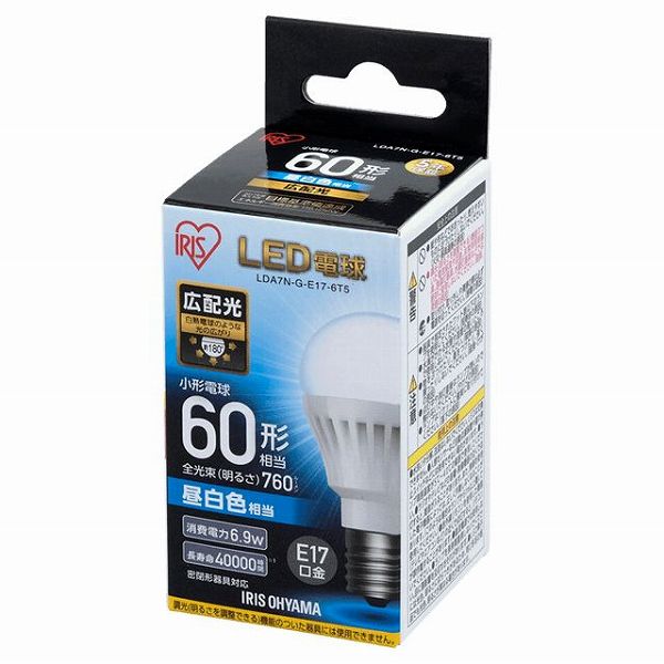 LDA7N-G-E17-6T5 アイリスオーヤマ LED電球 昼白色 広配光 (E17)