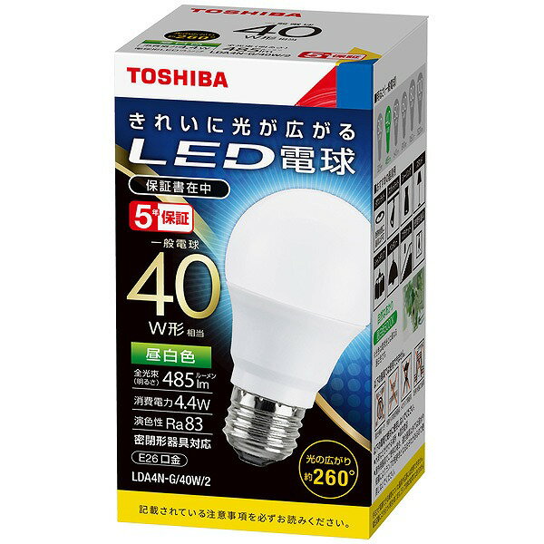 LDA4N-G/40W/2 東芝 LED電球 一般電球形 昼白色 260度 485lm (E26) その1