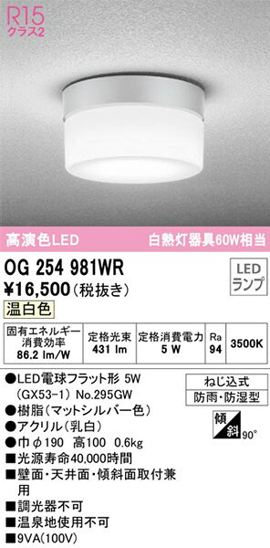 OG254981WR オーデリック 浴室灯・屋外用ブラケットライト シルバー LED（温白色）