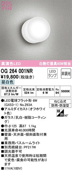 OG264001NR オーデリック 業務用浴室灯 ホワイト LED（昼光色）