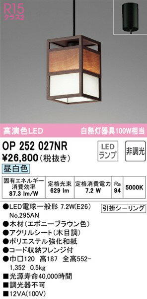 OP252027NR オーデリック ペンダントライト 木目調 LED(昼白色) [2]