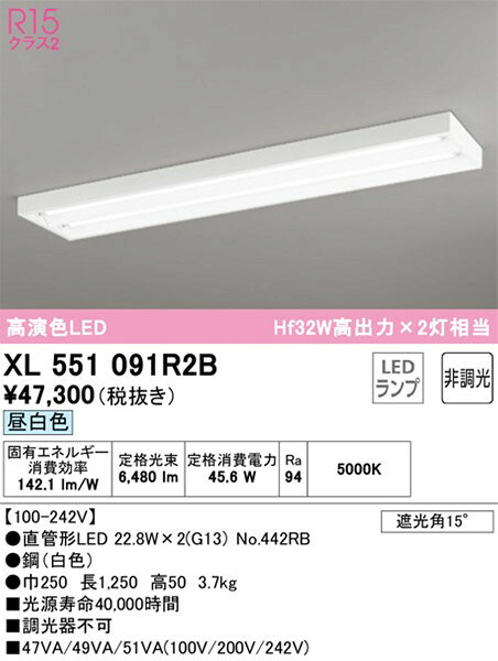 XL551091R2B オーデリック ベースライト 40形 2灯 LED(昼白色) [2]