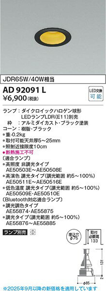 AD92091L コイズミ M形ダウンライト ブラック ランプ別売 [2]