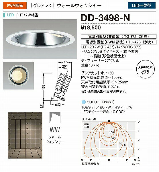 DD-3498-N 山田照明 ダウンライト φ75 白色 LED 昼白色 調光 ウォールウォッシャ [2]