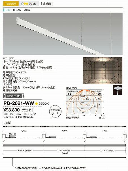 2017年2月発売予定 PD-2681-WW 山田照明 ペンダント 白色 LED