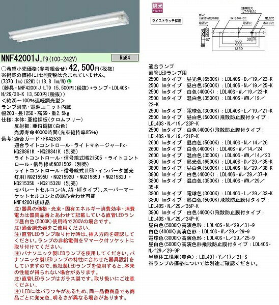 NNF42001JLT9 パナソニック 40形 直付ベースライト 調光対応 2灯用 本体のみ ランプ別売