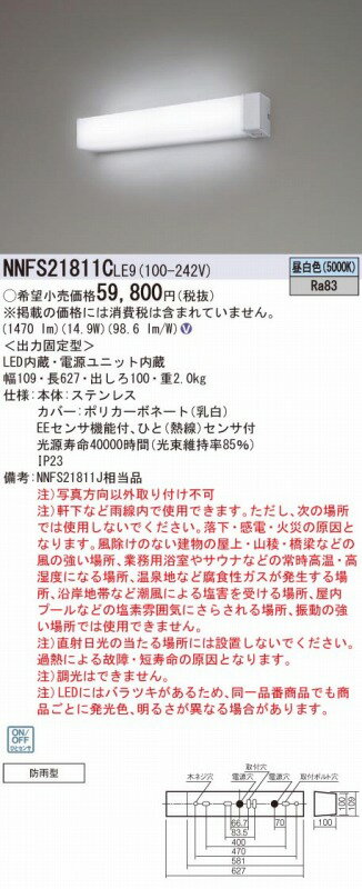 NNFS21811CLE9 パナソニック 軒下用ウォールライト ヨコ型 20形 LED(昼白色) センサー付 (NNFS21811J 相当品) [2]