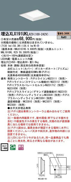 XLX191UKLRZ9 パナソニック スクエア型ベースライト 450角 LED 電球色 PiPit調光 e-connect-10539140 コネクト オンライン サンプル画像2