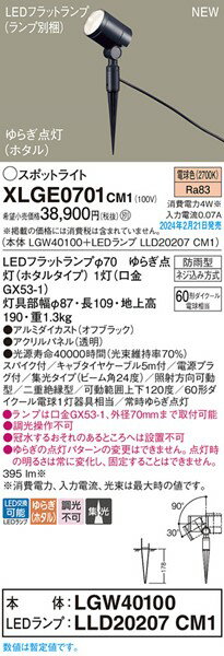 XLGE0701CM1 パナソニック 屋外用スポットライト スパイク式 集光 ブラック 集光 LED(電球色) 2