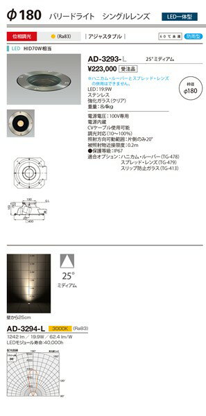 AD-3293-L 山田照明 バリードライト φ180 LED（電球色）