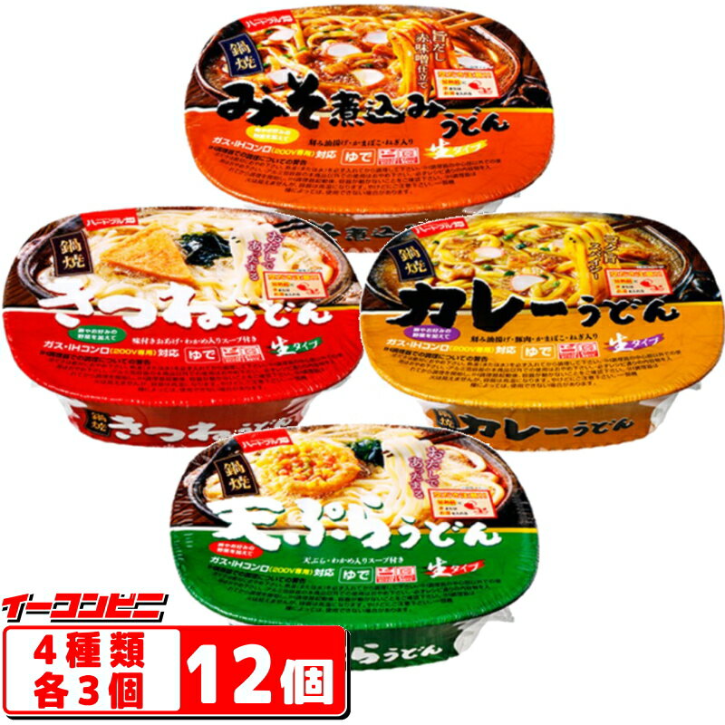【値下げ】ハートフル畑 鍋焼きうどん 4種各3個セット （計12個） 賞味期限2025年5月28日以降 天ぷら／みそ煮込／カレー／きつね ガス・IH対応 アルミ鍋のサムネイル