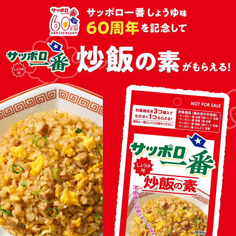 【60周年特別企画】サッポロ一番 袋めん 5食パック 組み合わせ選べる3袋(計15食) 非売品炒飯の素つき！ インスタントラーメン