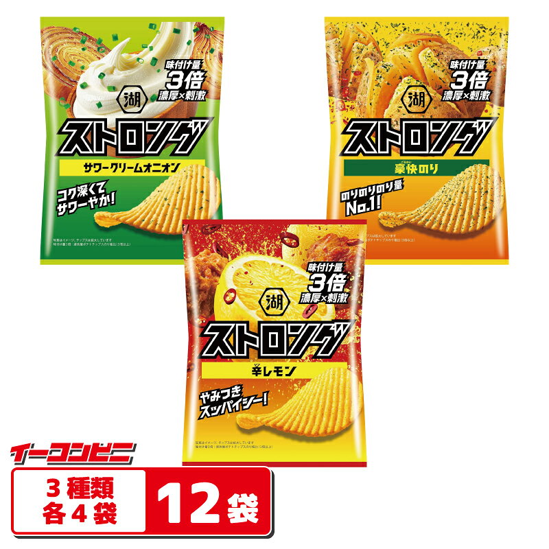 湖池屋 ストロング 53g 3種各4袋セット （計12袋） 【辛レモン／サワークリームオニオン／豪快のり】 ポテトチップス ギザギザ