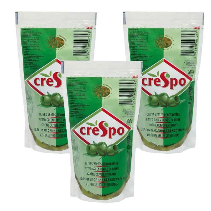 【3袋セット】グリーンオリーブ　種抜きスタンドパック　100gx3袋セット　Crespo　クレスポ