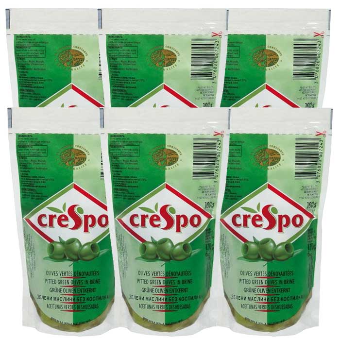 【6袋セット】グリーンオリーブ 種抜きスタンドパック 100gx6袋セット Crespo クレスポ