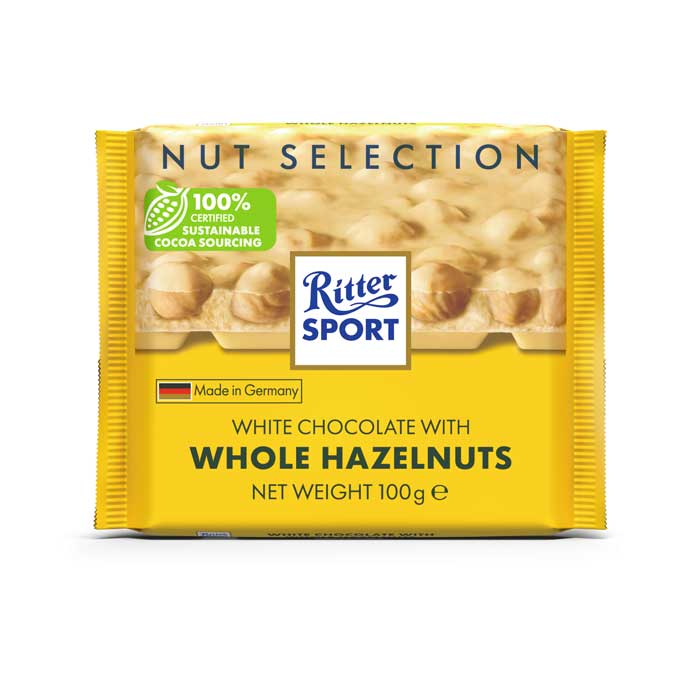 リッター　ホワイトチョコ＆ヘーゼルナッツ 100g 板チョコ　Ritter SPORT【クリスマス　バレンタイン　チョコレート　義理チョコ　会社　職場】