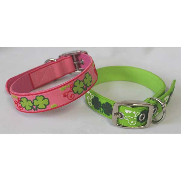 Leather （Small Dogs） - ☆3Dドッグカラー（犬用首輪）Sサイズ　クローバー（グリーン／ピンク）（首周り27-35cm） アメリカ＆ヨーロッパで大人気
