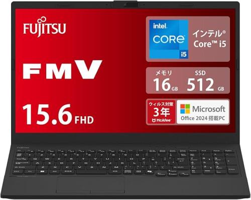 ★富士通 / FMV Lite WA1/J2 FMVWJ2A152_AZ [ブラック] (Core i5・16GBメモリ・SSD 512GB・Office2024搭載モデル)【送料無料】