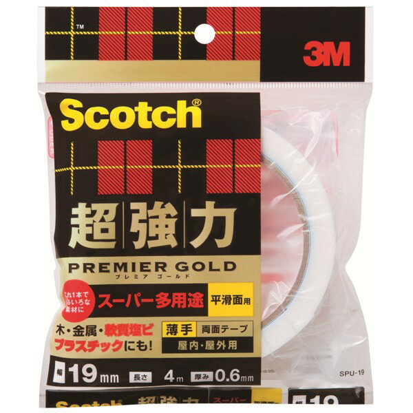 まとめ買い 10巻入 Scotch 超強力 両面テープ プレミアゴールド スーパー多用途 平滑面用 薄手 SPU-19 3M 幅19mm 長さ4m 厚み0.6mm