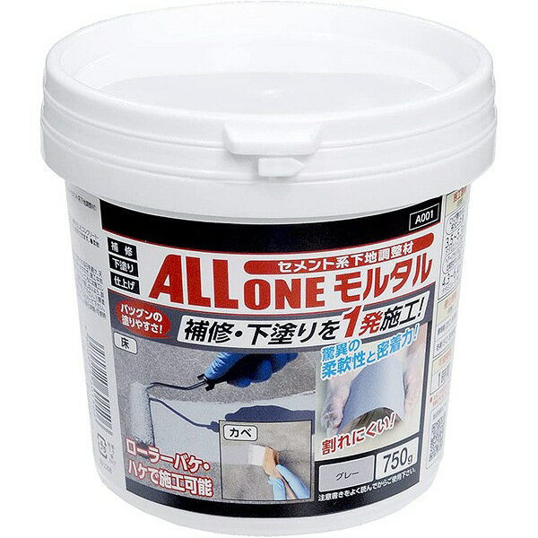 まとめ買い 2缶入 セメント系下地調整材 オールワンモルタル グレー 750g A001 アサヒペン All One 下地調整用補修材