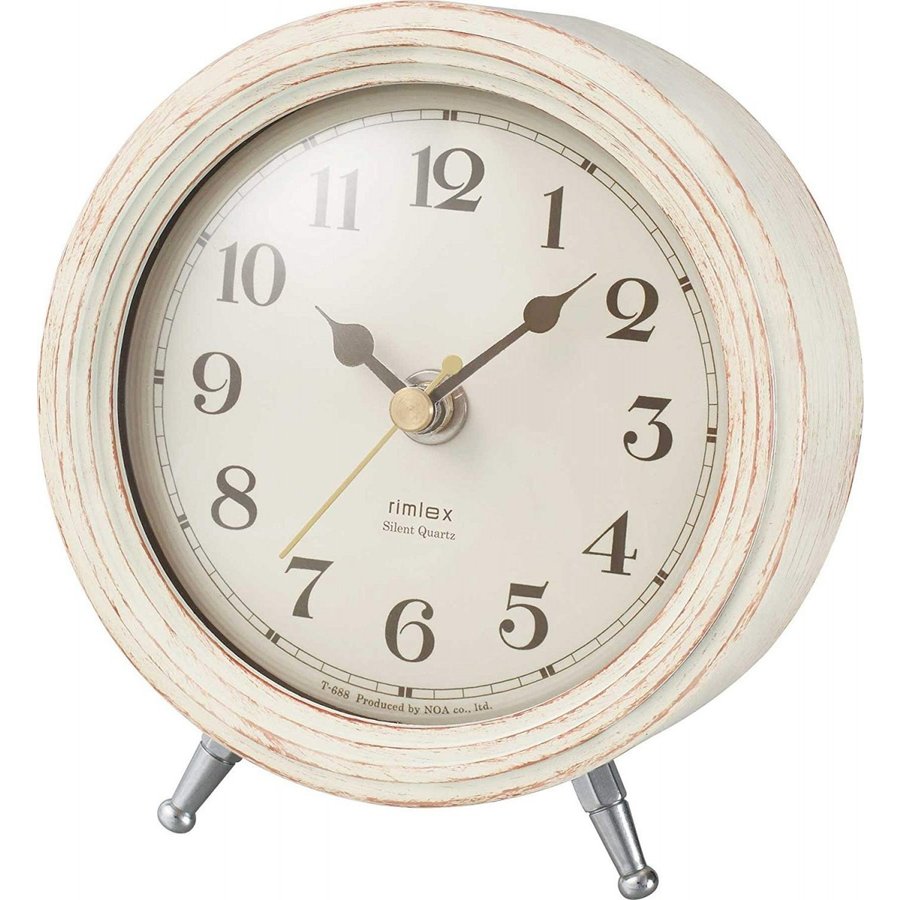 ノア精密 rimlex テーブルクロック エアリアルレトロ ミニ ホワイト 白 T-688 WH レトロ 時計 アンティーク アナログ時計 かわいい 置時計 おしゃれ シンプル コンパクト