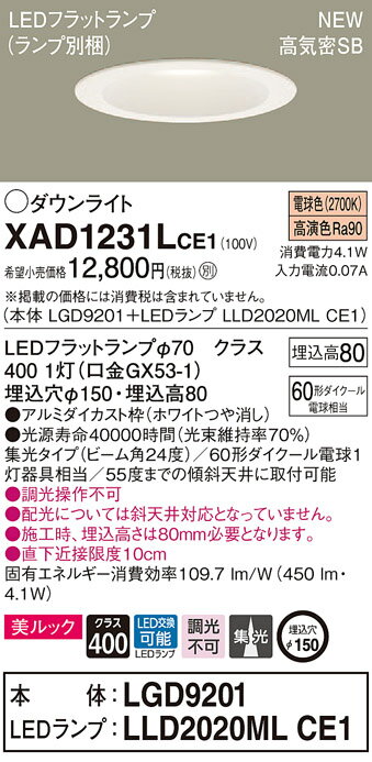 ˡ͸ۥѥʥ˥å XAD1231LCE1LED饤 150 ŵ忧 8H ⵤ̩SB ӡ24  å LGD9201 + LLD2020ML CE1