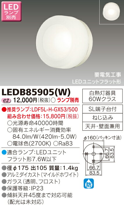 東芝　LEDアウトドアブラケット　（ランプ別売）　LEDB85905(W)