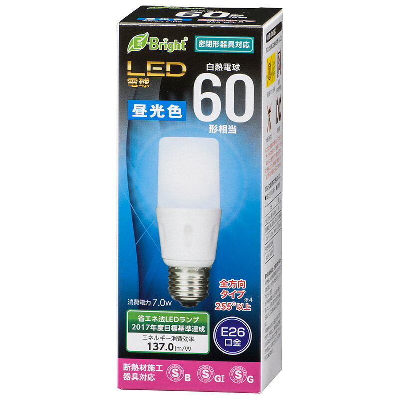 オーム電機 LDT7D-G IS21 LED電球 T形 E26 60形相当 昼光色 [品番]06-3612