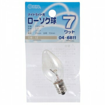 オーム電機 ローソク球 ナイトライト用 7W E12 クリア [品番]04-6811 LB-C7207-C