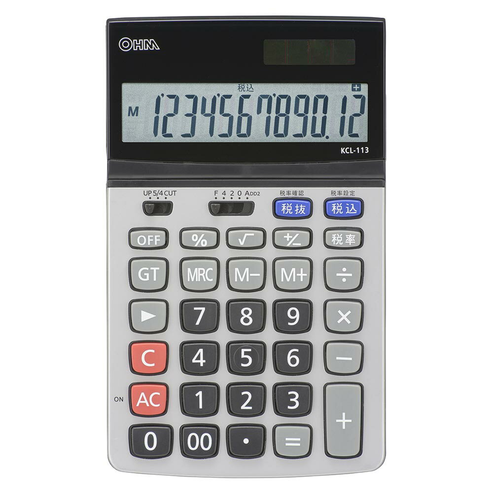 【メール便・定形外郵便にて発送】電卓 税率計算機能付き 2電源 チルト機構 [品番]07-8878