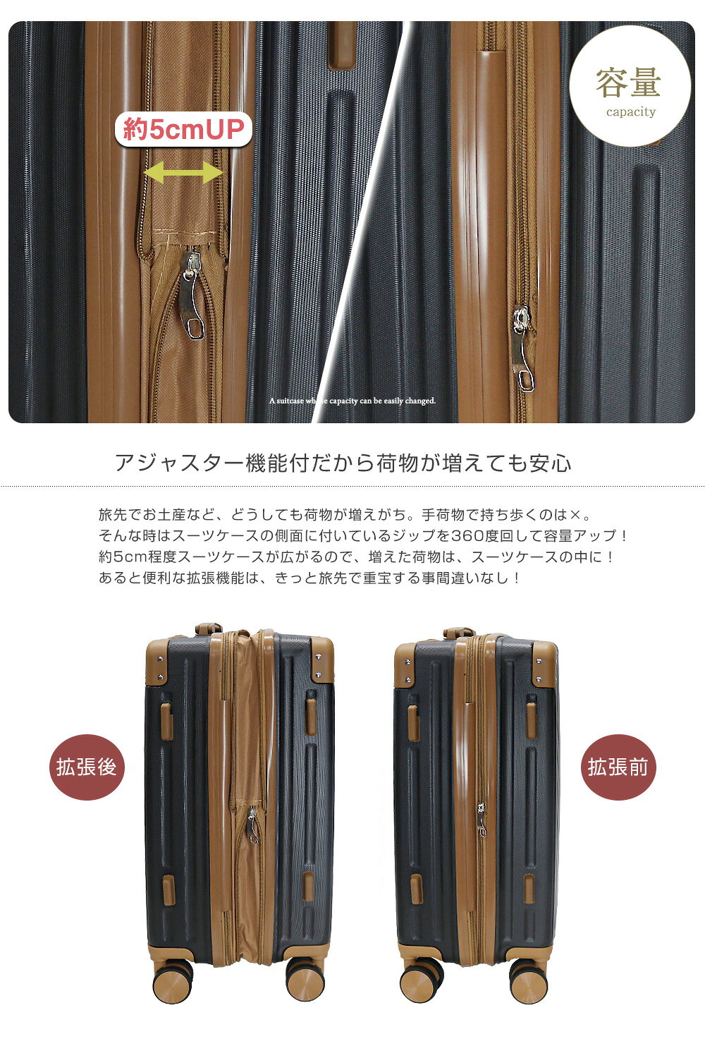 スーツケース 拡張 キャリーケース Lサイズ 軽量 5〜7泊 72L 大容量 TSAロック 隠しフック 静音 旅行バッグ キャリーバッグ 旅行 ビジネス 出張 修学旅行 海外 国内 レトロ Transporter 送料無料【osn28】【日本企業企画】 e-do-10011624 e-do net(エードネット事業部) サンプル画像3