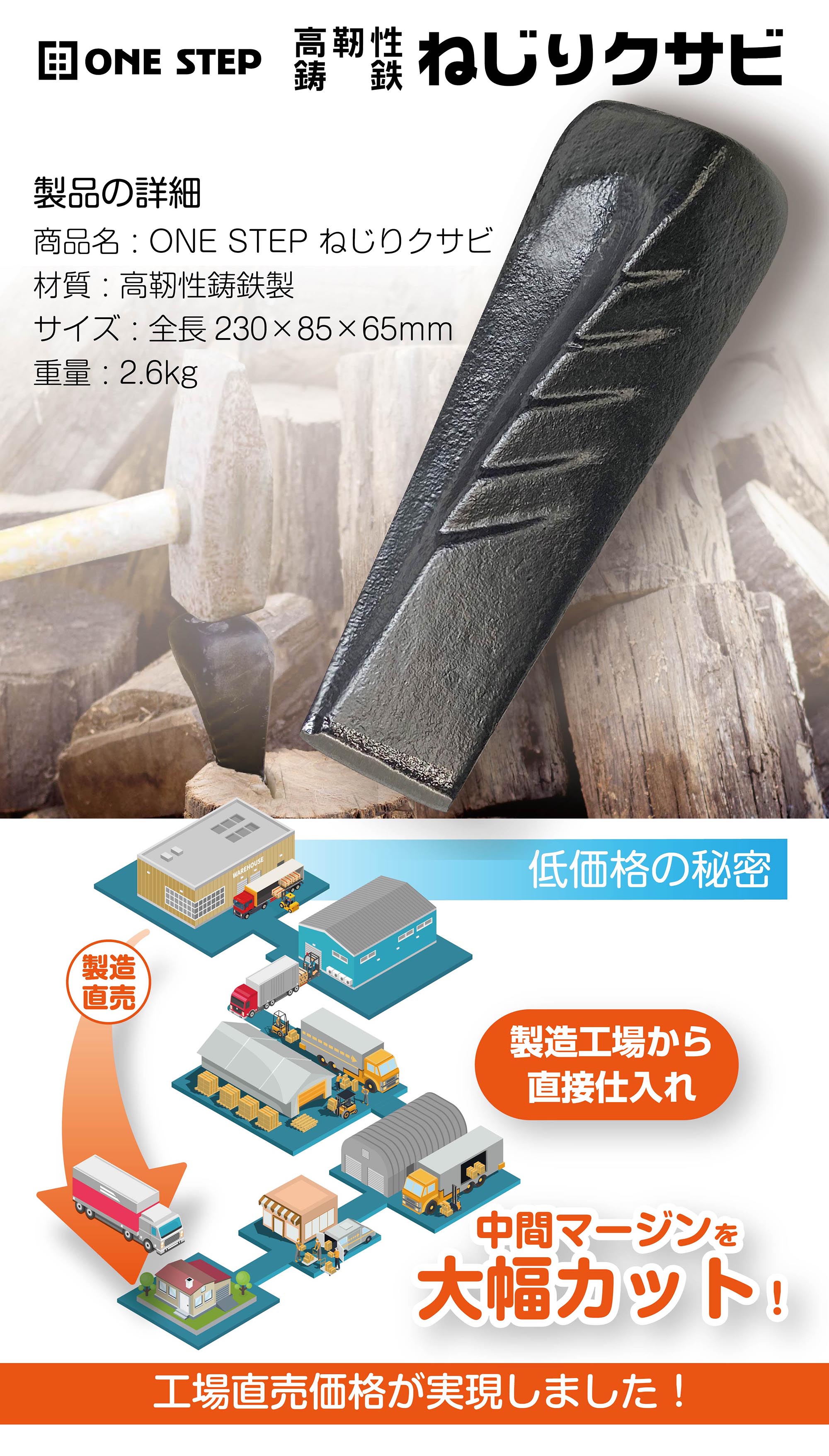 クサビ くさび 楔 薪割りクサビ ブラック 2個入り キャンプ アウトドア 送料無料 ※北海道、沖縄県、離島を除く 【ロジ発送】 2